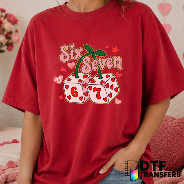 Six Seven Dice Faux Cherries Coquette Valentine's Day DTF Transfer (view 2 of 2) – by Perfect DTF Transfers – Premade DTF...