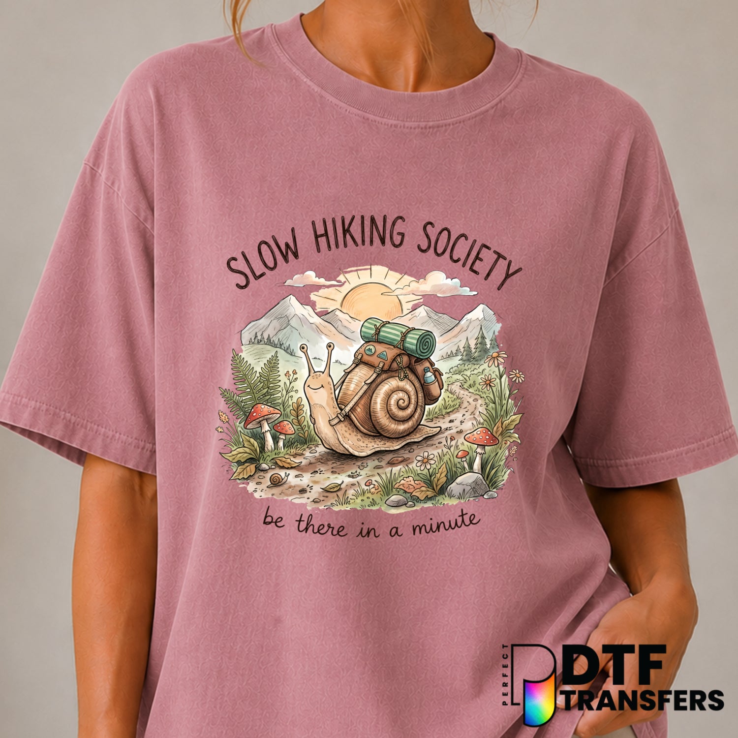 Slow Hiking Society – Hiking DTF Transfer (view 2 of 2) – by Perfect DTF Transfers – Premade DTF Transfers – Hiking, Outdoor