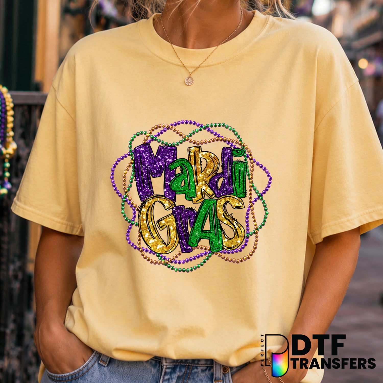 Stacked Faux Glitter Beads – Mardi Gras DTF Transfer (view 1 of 2) – by Perfect DTF Transfers – Premade DTF Transfers – Ma...