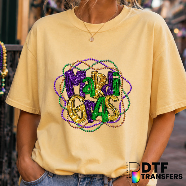 Stacked Faux Glitter Beads – Mardi Gras DTF Transfer (view 1 of 2) – by Perfect DTF Transfers – Premade DTF Transfers – Ma...