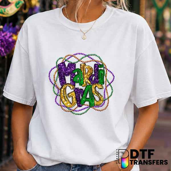 Stacked Faux Glitter Beads – Mardi Gras DTF Transfer (view 2 of 2) – by Perfect DTF Transfers – Premade DTF Transfers – Ma...