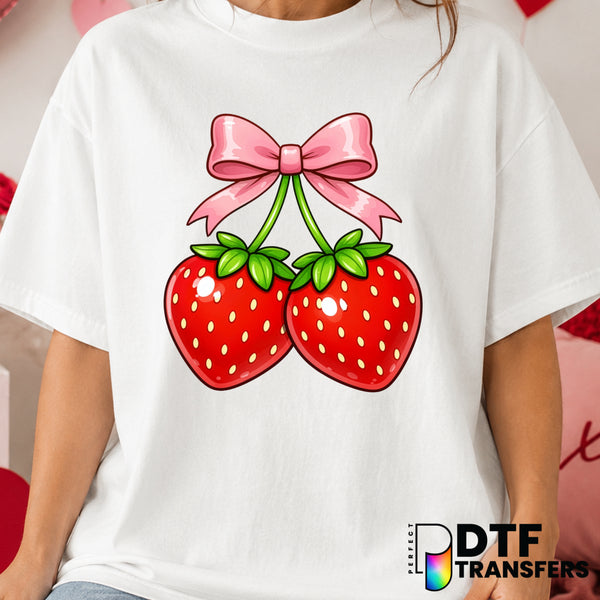 Strawberries & Coquette Bow – Valentine's Day DTF Transfer (view 2 of 2) – by Perfect DTF Transfers – Premade DTF Transfer...