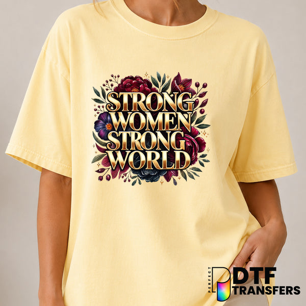 STRONG WOMEN STRONG WORLD – Women Empowerment DTF Transfer (view 1 of 2) – by Perfect DTF Transfers – Premade DTF Transfer...