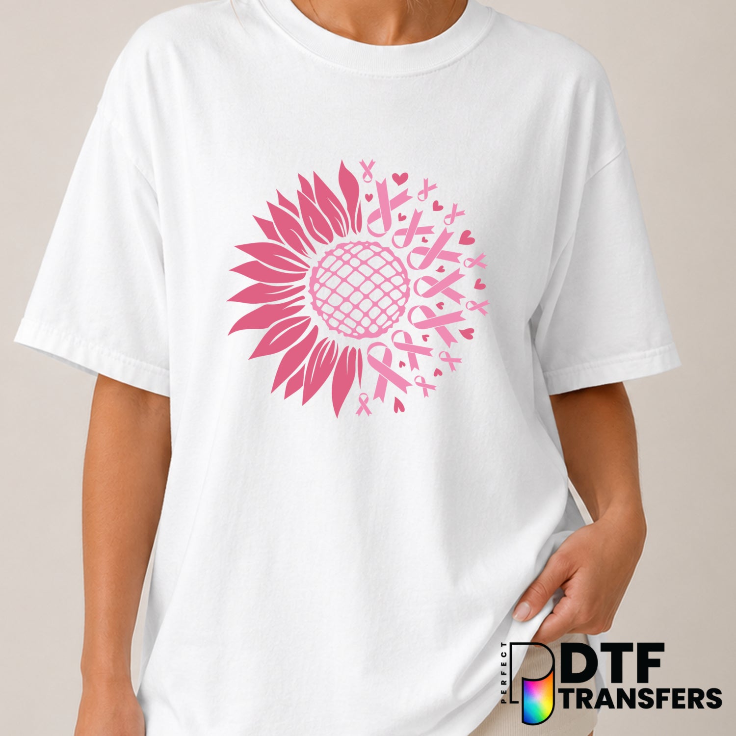 Sunflower Awareness Ribbon Heart – Cancer Awareness DTF Transfer (view 1 of 2) – by Perfect DTF Transfers – Premade DTF Tr...