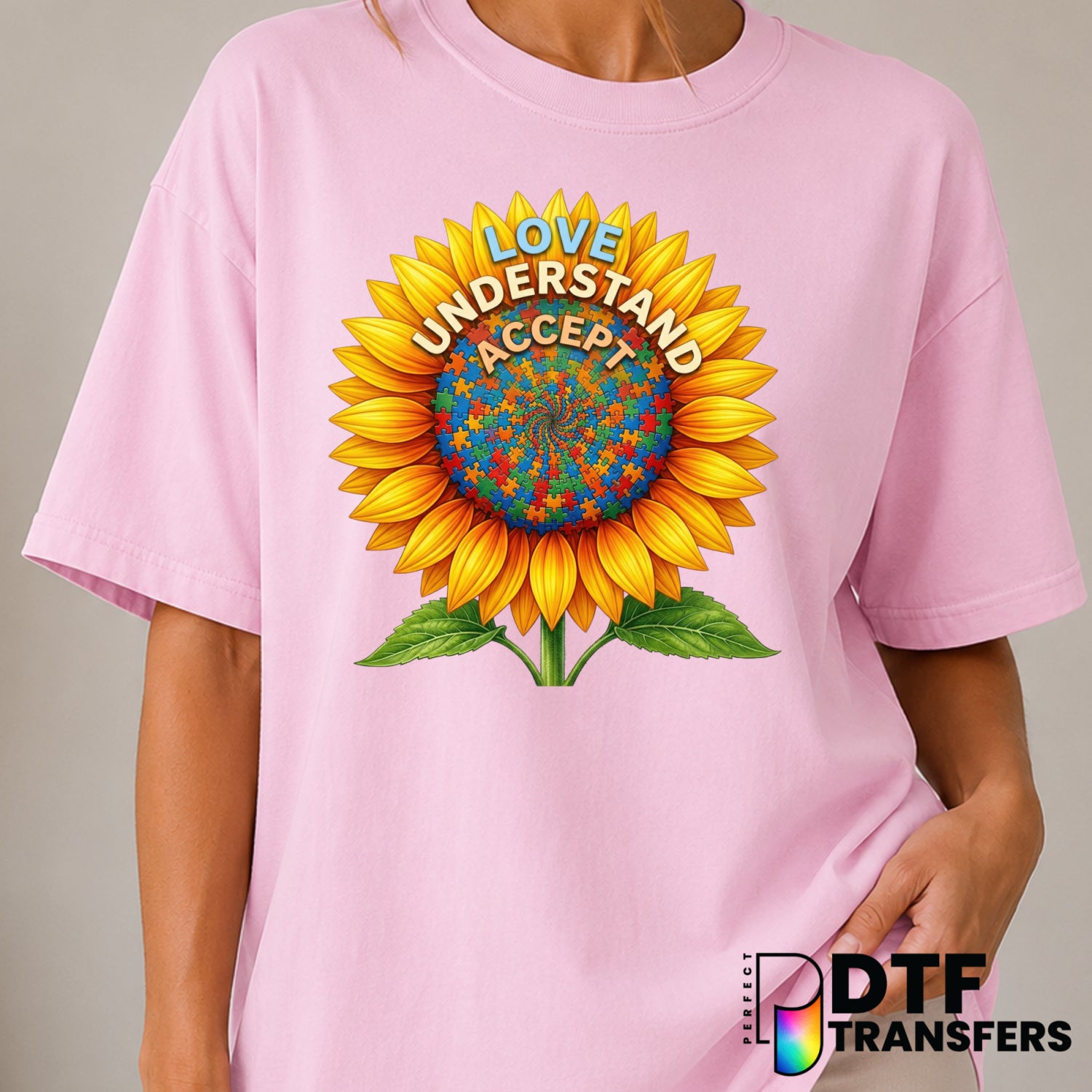 Sunflower Love Understand Accept Autism Awareness – DTF Transfer (view 1 of 2) – by Perfect DTF Transfers – Premade DTF Tr...