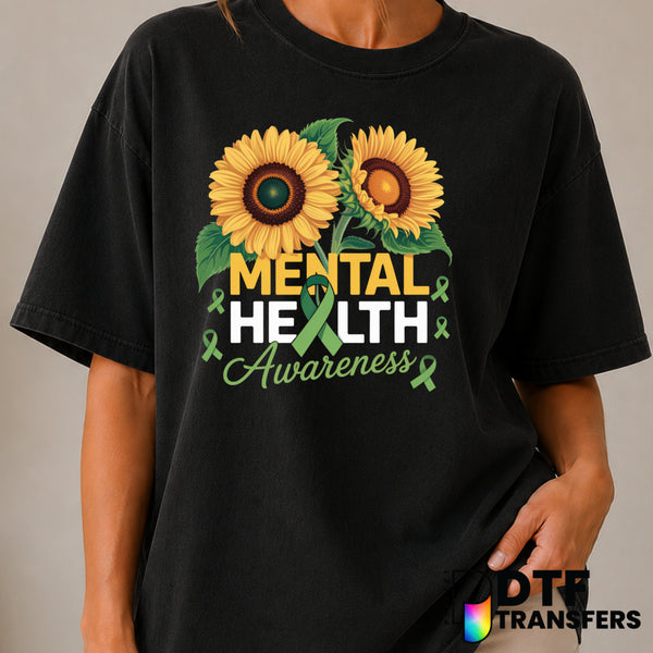Sunflowers and Green Ribbon – Mental Health Awareness DTF Transfer (view 1 of 2) – by Perfect DTF Transfers – Premade DTF...