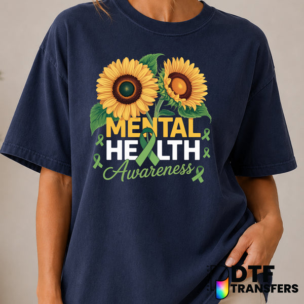 Sunflowers and Green Ribbon – Mental Health Awareness DTF Transfer (view 2 of 2) – by Perfect DTF Transfers – Premade DTF...