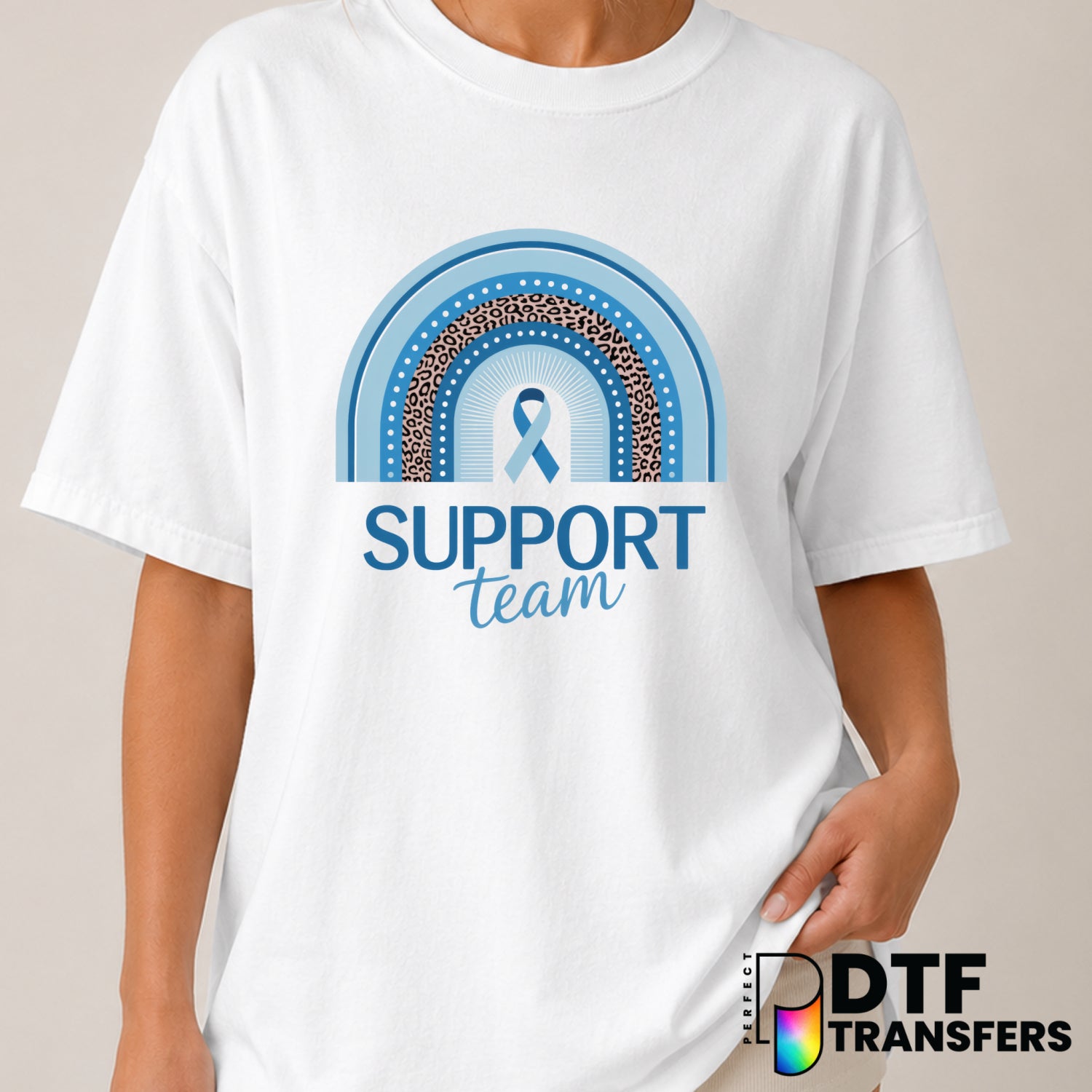 Support Team Diabetes Awareness Leopard Rainbow – DTF Transfer (view 2 of 2) – by Perfect DTF Transfers – Premade DTF Tran...