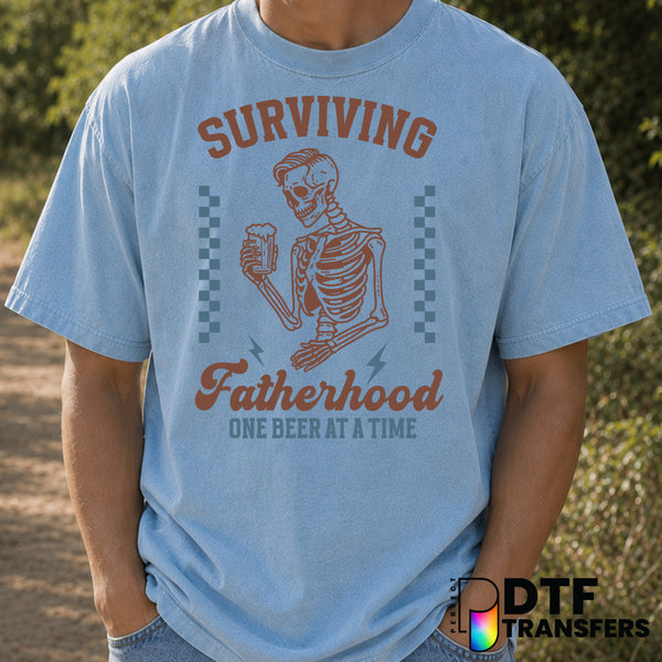 Surviving Fatherhood One Beer At A Time – Father's Day DTF Transfer (view 1 of 2) – by Perfect DTF Transfers – Premade DTF...