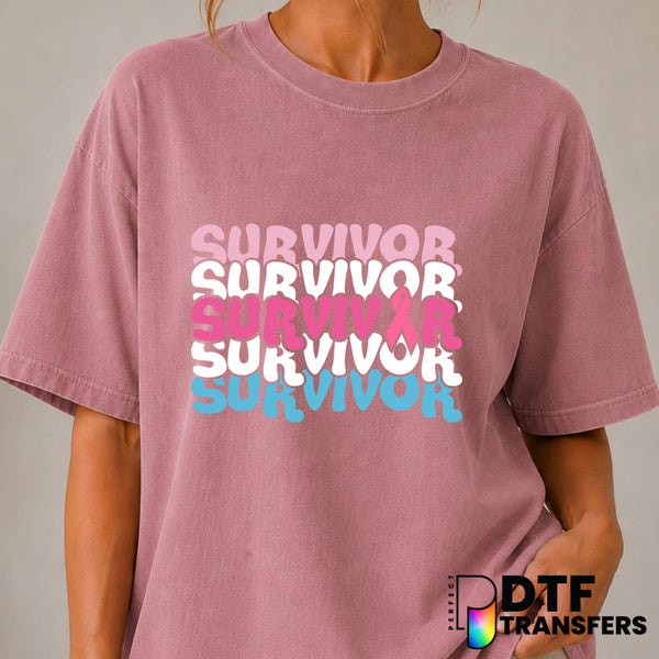 SURVIVOR Breast Cancer Awareness – DTF Transfer (view 1 of 2) – by Perfect DTF Transfers – Premade DTF Transfers – Cancer...