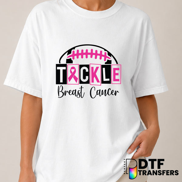 Tackle Breast Cancer Football – Cancer Awareness DTF Transfer (view 1 of 2) – by Perfect DTF Transfers – Premade DTF Trans...