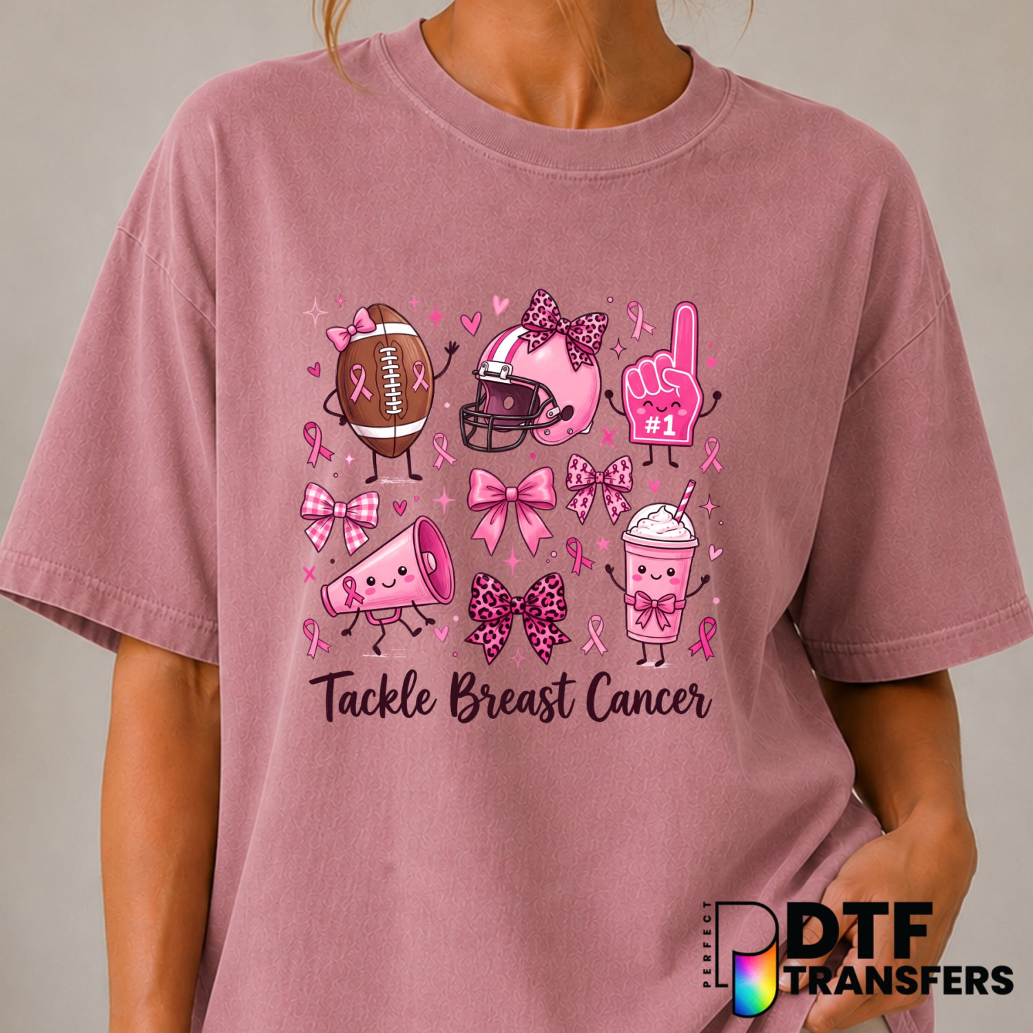 "Tackle Breast Cancer" Football Helmet – Breast Cancer Awareness DTF Transfer (view 1 of 2) – by Perfect DTF Transfers – P...