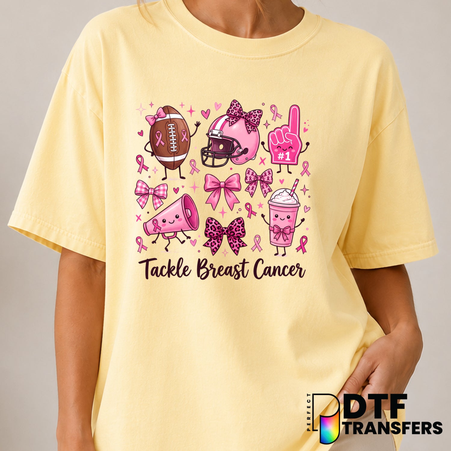 "Tackle Breast Cancer" Football Helmet – Breast Cancer Awareness DTF Transfer (view 2 of 2) – by Perfect DTF Transfers – P...