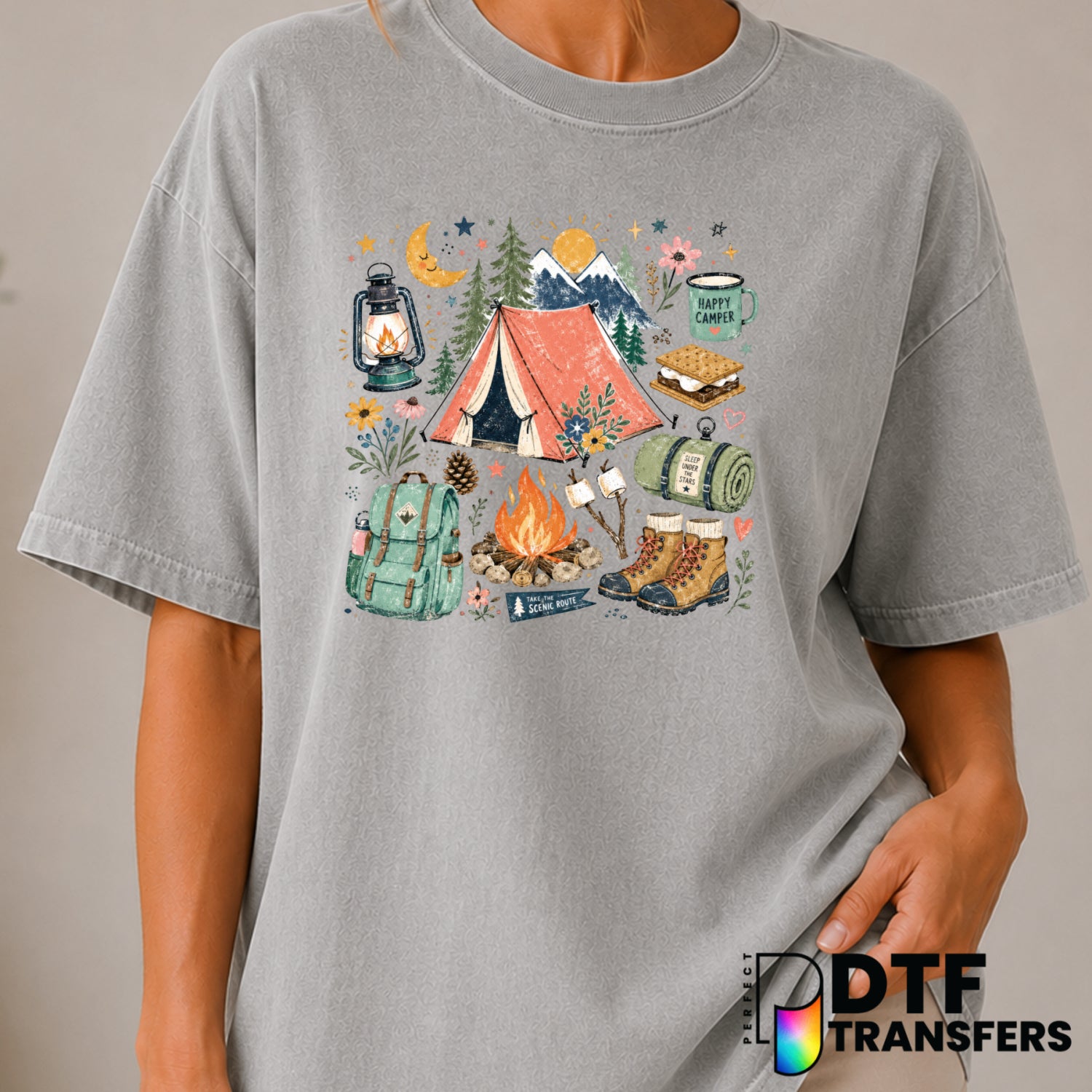 Take The Scenic Route Happy Camper – Camping DTF Transfer (view 1 of 2) – by Perfect DTF Transfers – Premade DTF Transfers...
