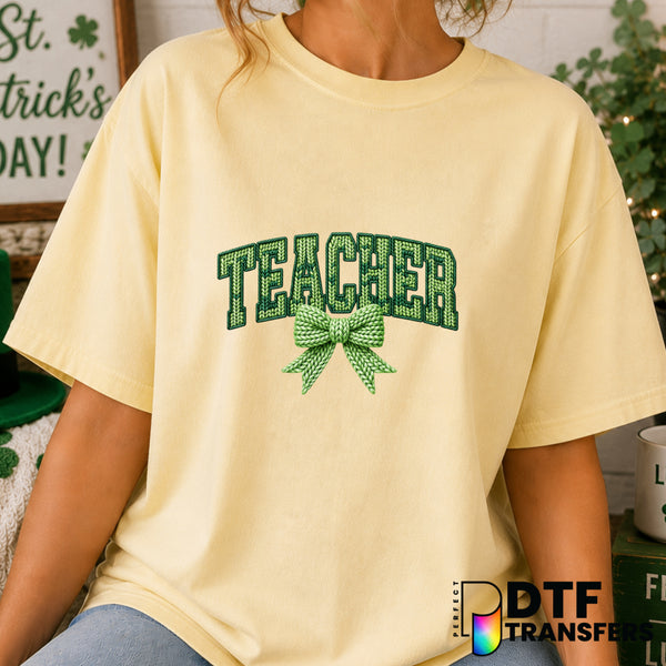 Teacher Coquette Bow St. Patrick's Day – DTF Transfer (view 1 of 2) – by Perfect DTF Transfers – Premade DTF Transfers – S...