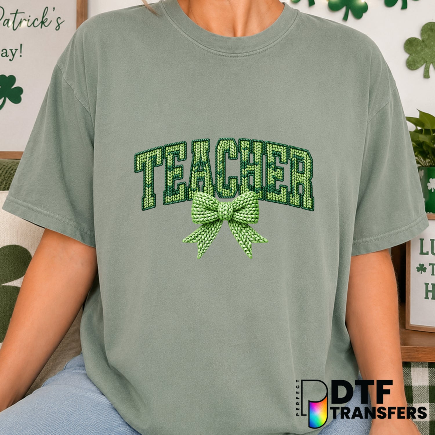 Teacher Coquette Bow St. Patrick's Day – DTF Transfer (view 2 of 2) – by Perfect DTF Transfers – Premade DTF Transfers – S...