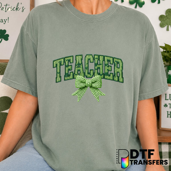 Teacher Coquette Bow St. Patrick's Day – DTF Transfer (view 2 of 2) – by Perfect DTF Transfers – Premade DTF Transfers – S...