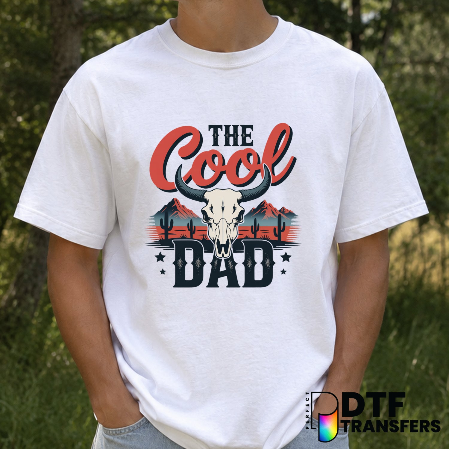The Cool Dad Grunge Western Cow – Father's Day DTF Transfer (view 1 of 2) – by Perfect DTF Transfers – Premade DTF Transfe...