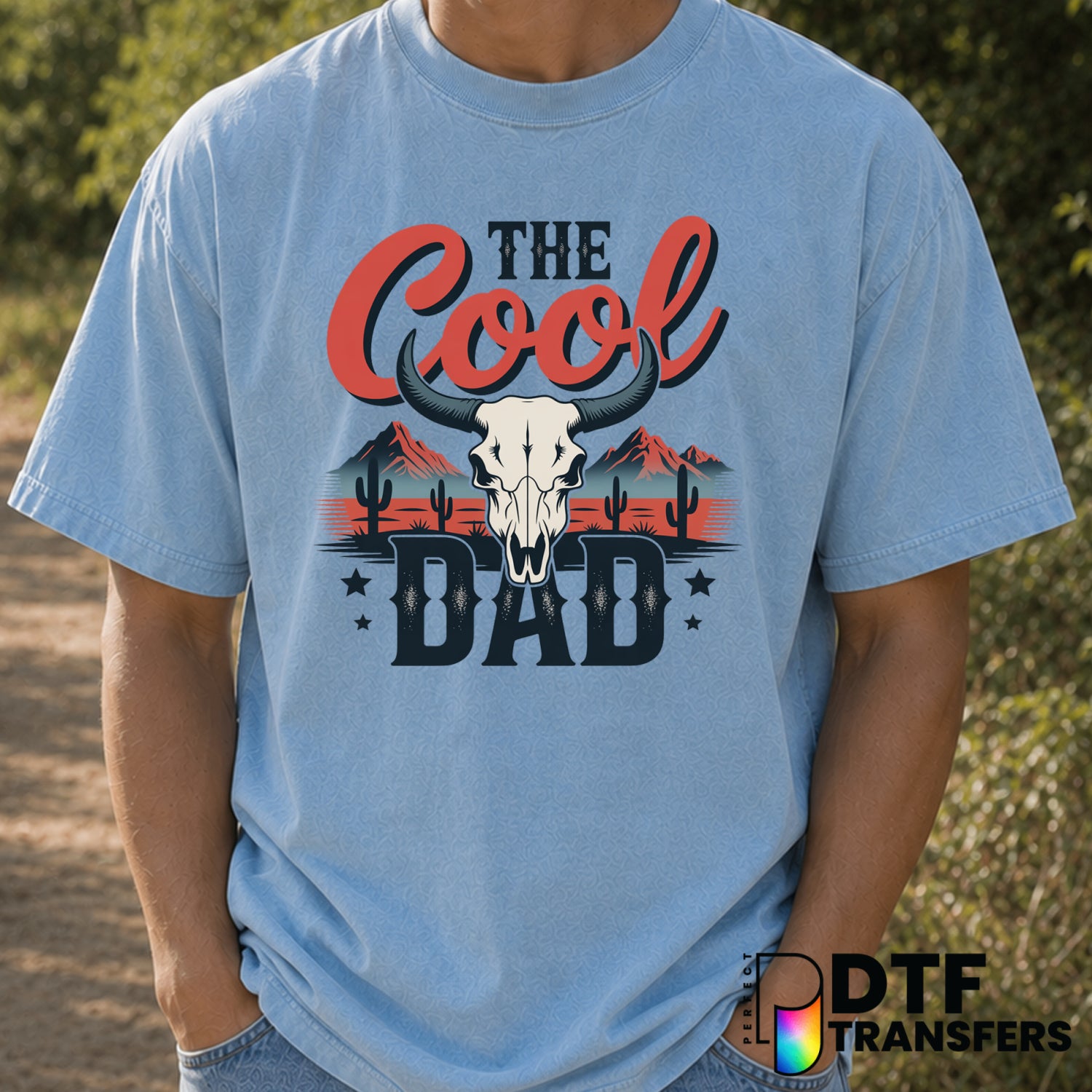 The Cool Dad Grunge Western Cow – Father's Day DTF Transfer (view 2 of 2) – by Perfect DTF Transfers – Premade DTF Transfe...