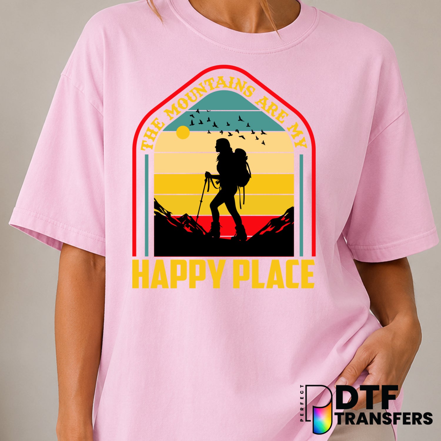 The Mountains Are My Happy Place – Hiking DTF Transfer (view 1 of 2) – by Perfect DTF Transfers – Premade DTF Transfers –...