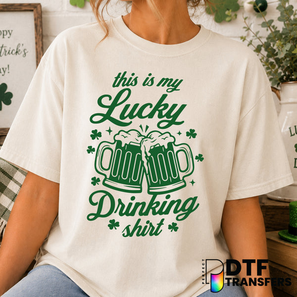 This Is My Lucky Drinking Shirt – St. Patrick's Day DTF Transfer (view 2 of 2) – by Perfect DTF Transfers – Premade DTF Tr...