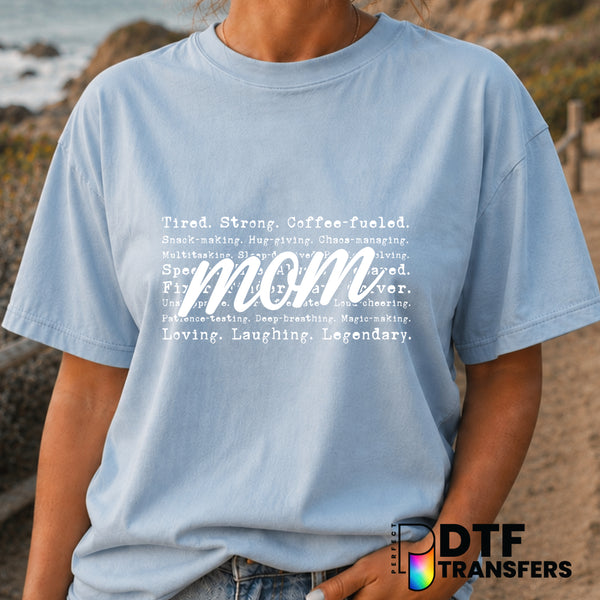 Tired Strong Coffee Fueled Mom – Mother's Day DTF Transfer (view 1 of 2) – by Perfect DTF Transfers – Premade DTF Transfer...