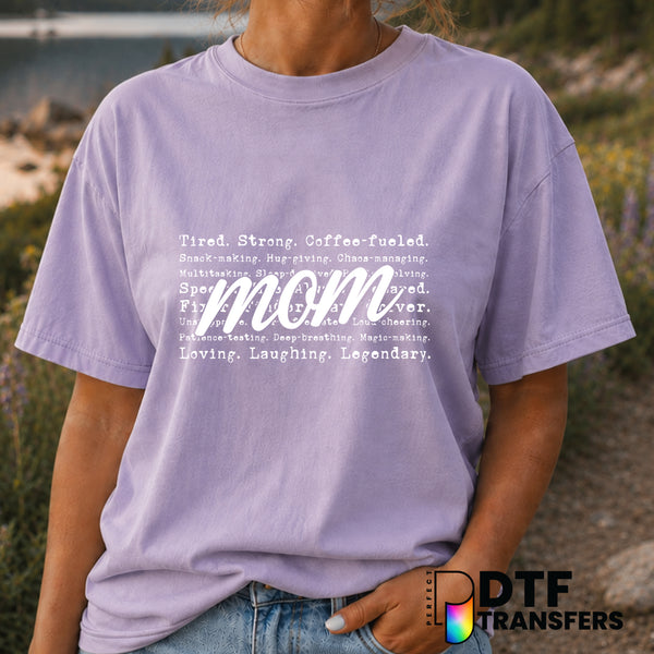 Tired Strong Coffee Fueled Mom – Mother's Day DTF Transfer (view 2 of 2) – by Perfect DTF Transfers – Premade DTF Transfer...