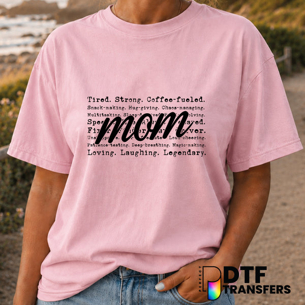 Tired Strong Coffee Fueled Mom – Mother's Day DTF Transfer (view 2 of 2) – by Perfect DTF Transfers – Premade DTF Transfer...