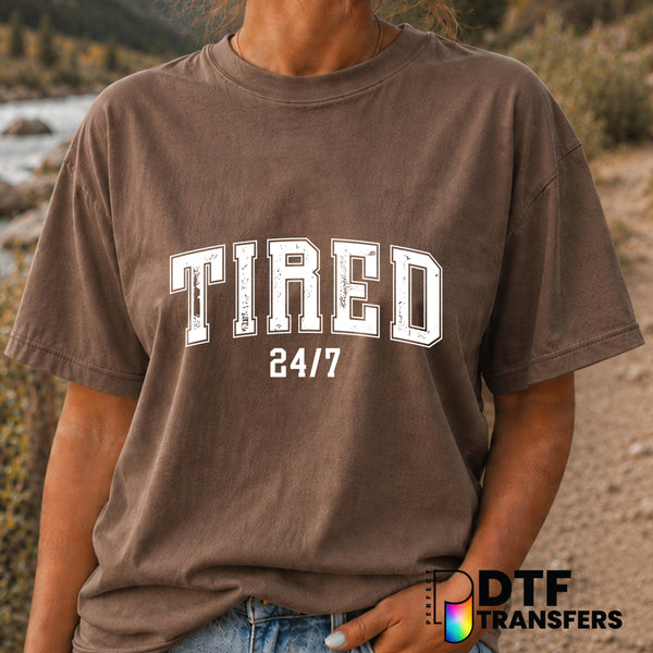 Tired Varsity Arch Grunge 24/7 Mother's Day DTF Transfer (view 2 of 2) – by Perfect DTF Transfers – Premade DTF Transfers...