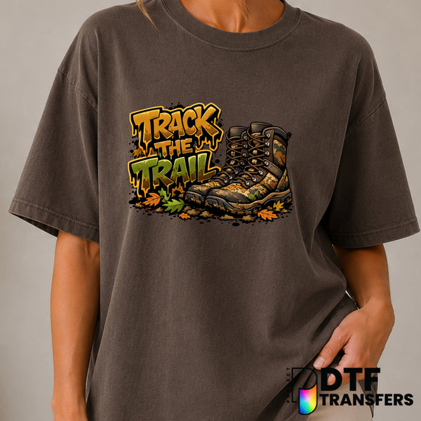 Track The Trail – Hiking DTF Transfer (view 1 of 2) – by Perfect DTF Transfers – Premade DTF Transfers – Hiking, Outdoor