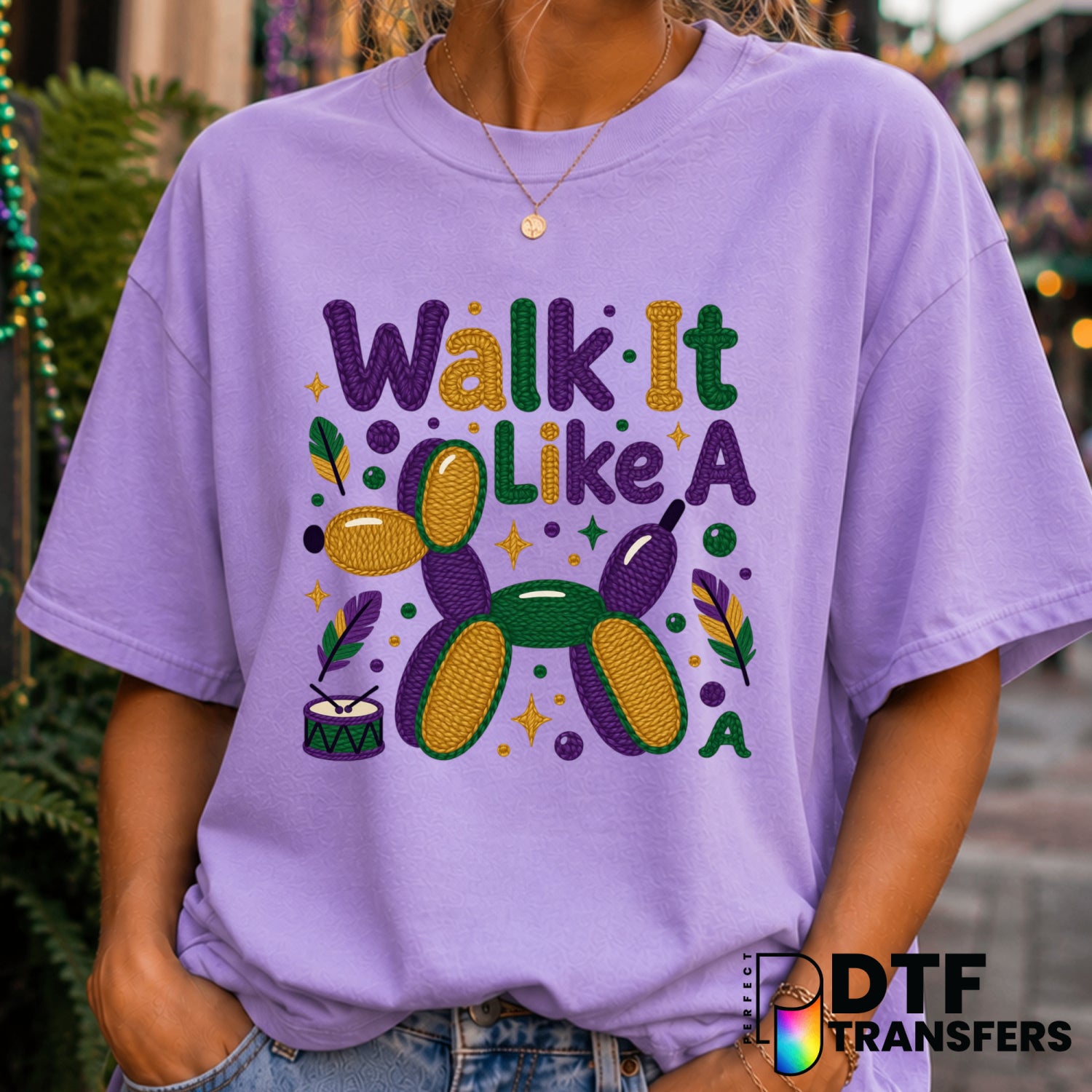 Walk It Like A Dog – Mardi Gras DTF Transfer (view 1 of 2) – by Perfect DTF Transfers – Premade DTF Transfers – Mardi Gras...