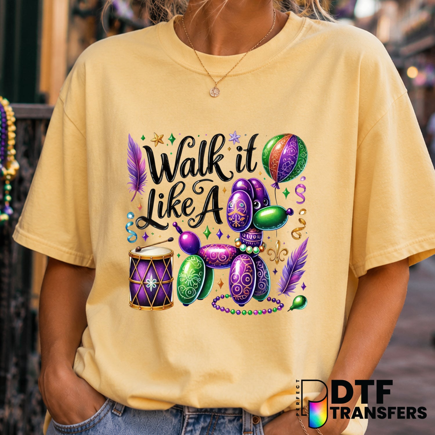 WALK IT LIKE A DOG – Mardi Gras DTF Transfer (view 1 of 2) – by Perfect DTF Transfers – Premade DTF Transfers – Mardi Gras...