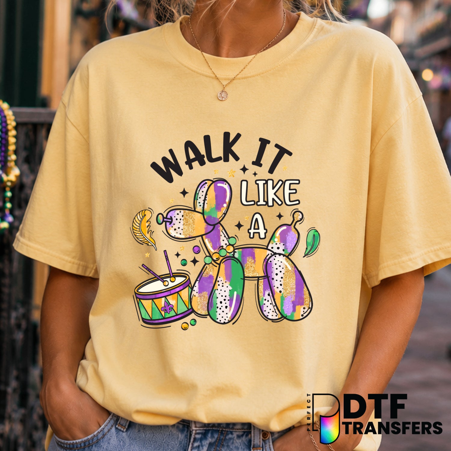 Walk It Like A Dog – Mardi Gras DTF Transfer (view 1 of 2) – by Perfect DTF Transfers – Premade DTF Transfers – Mardi Gras...