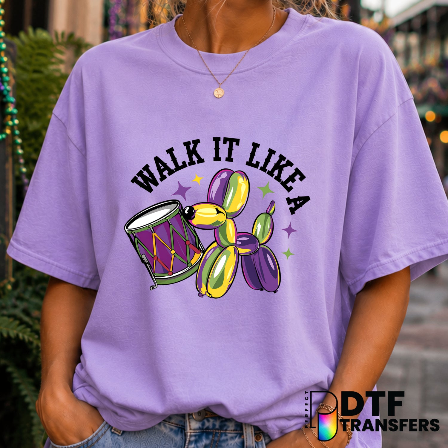 Walk It Like A Dog – Mardi Gras DTF Transfer (view 2 of 2) – by Perfect DTF Transfers – Premade DTF Transfers – Mardi Gras...