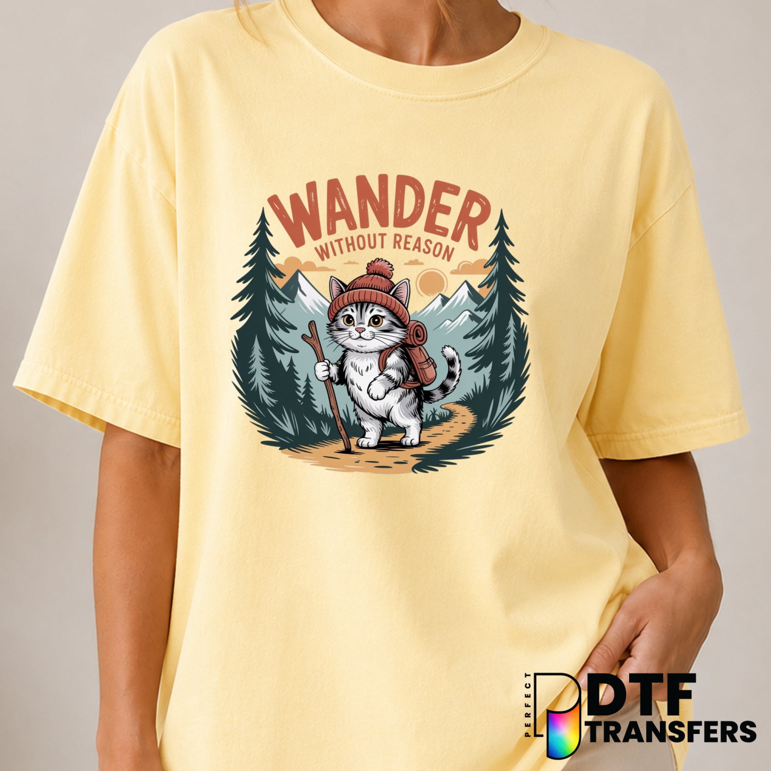 Wander Without Reason – Hiking DTF Transfer (view 1 of 2) – by Perfect DTF Transfers – Premade DTF Transfers – Hiking, Out...