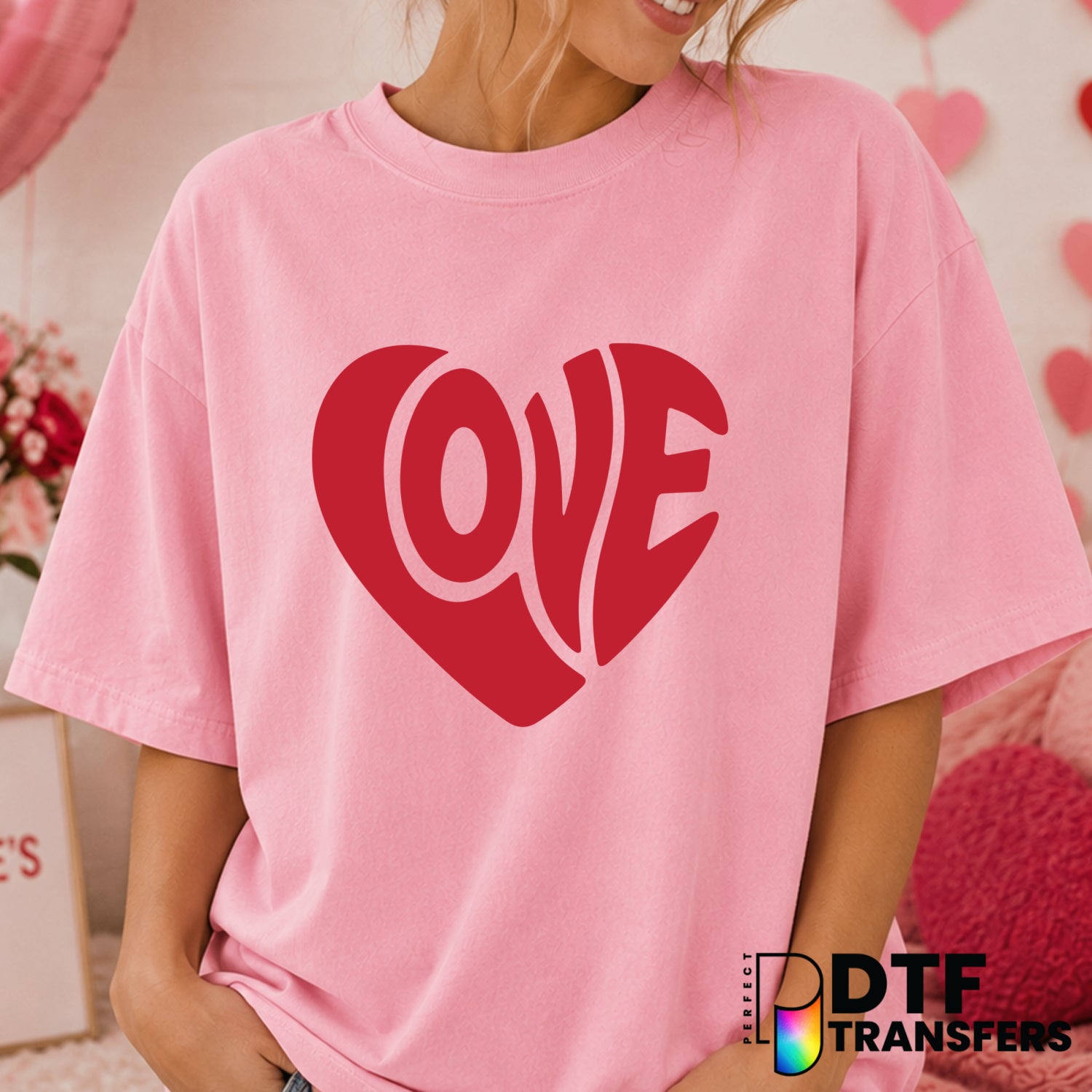 Warped LOVE Heart – Valentine's Day DTF Transfer (view 1 of 2) – by Perfect DTF Transfers – Premade DTF Transfers – Valent...