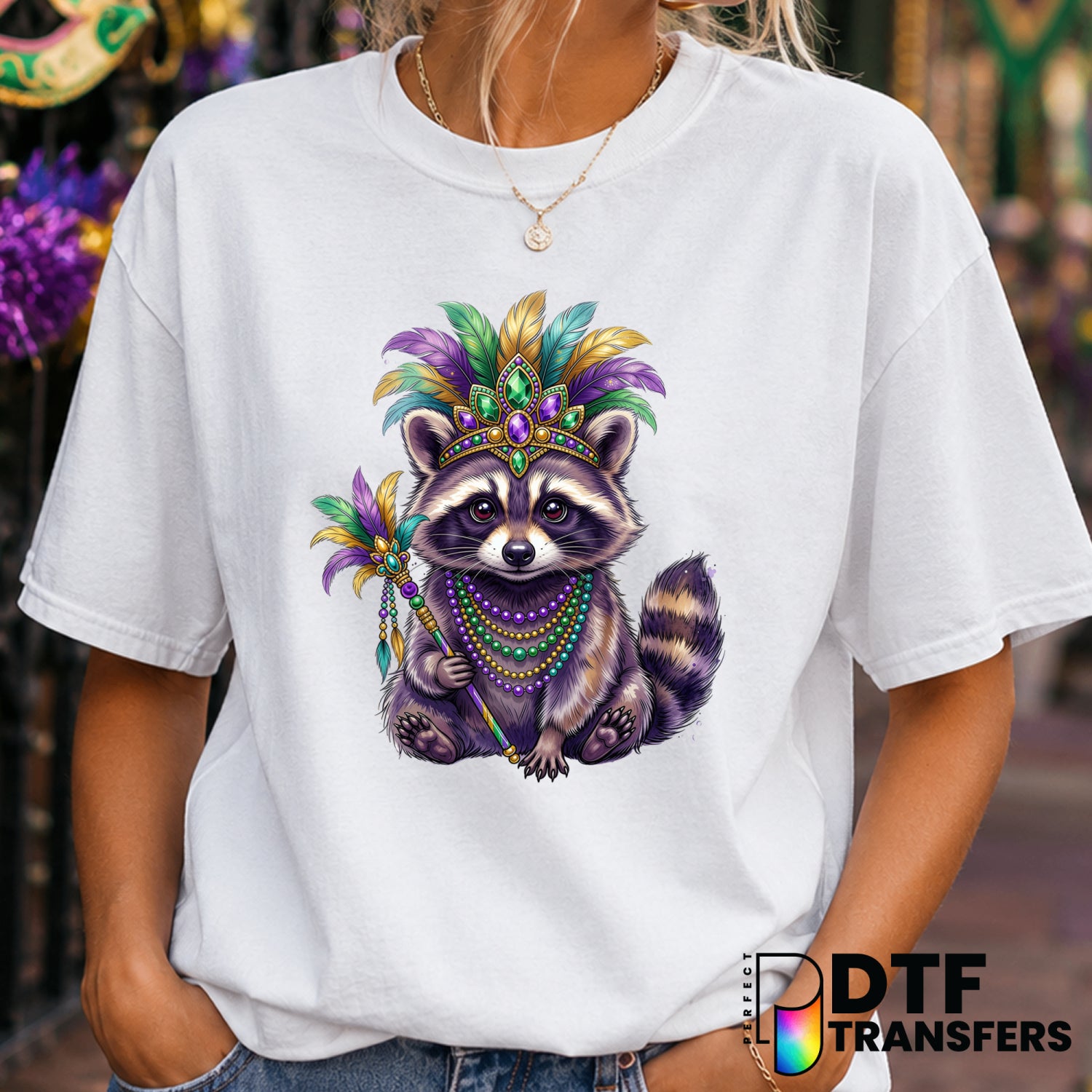 Watercolor Raccoon Jester – Mardi Gras DTF Transfer (view 1 of 2) – by Perfect DTF Transfers – Premade DTF Transfers – Mar...