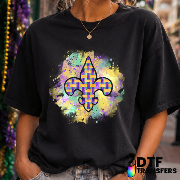 Watercolor Splatter Fleur De Lis – Mardi Gras DTF Transfer (view 1 of 2) – by Perfect DTF Transfers – Premade DTF Transfer...