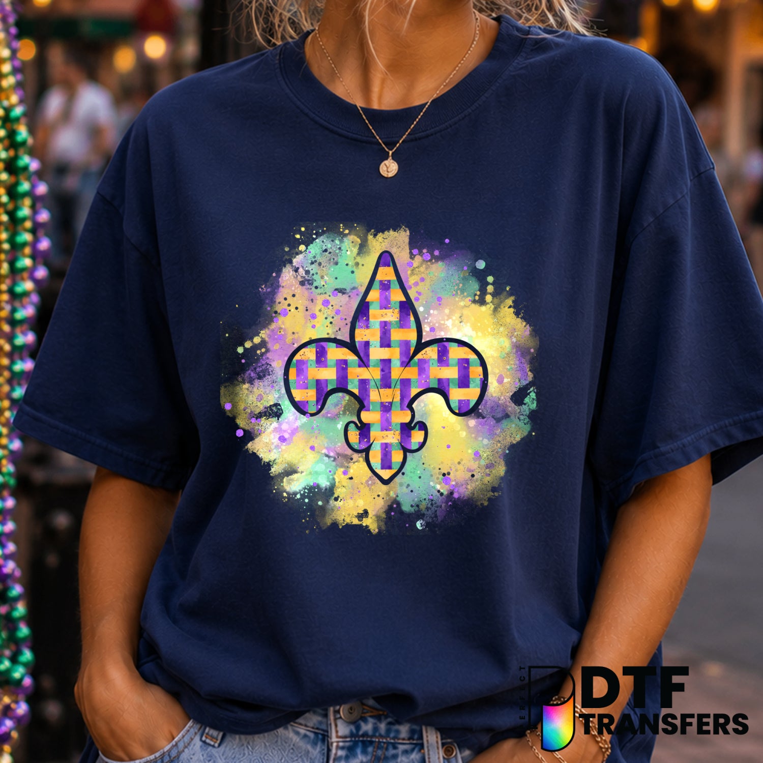 Watercolor Splatter Fleur De Lis – Mardi Gras DTF Transfer (view 2 of 2) – by Perfect DTF Transfers – Premade DTF Transfer...