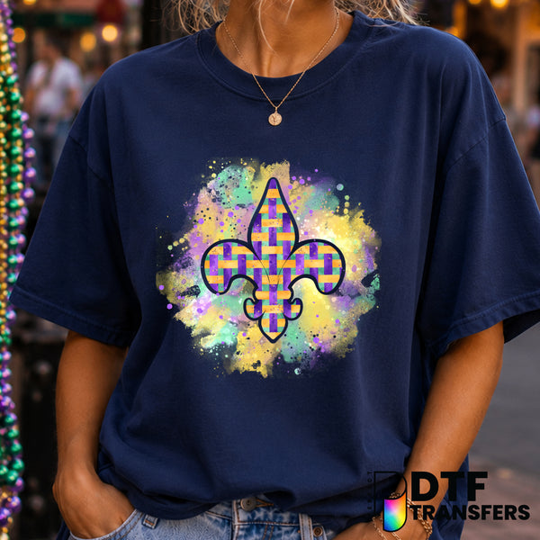 Watercolor Splatter Fleur De Lis – Mardi Gras DTF Transfer (view 2 of 2) – by Perfect DTF Transfers – Premade DTF Transfer...