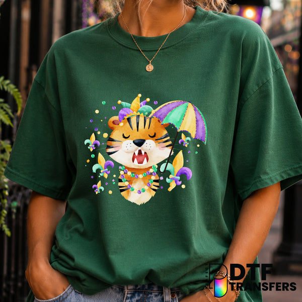 Watercolor Tiger Jester Hat – Mardi Gras DTF Transfer (view 1 of 2) – by Perfect DTF Transfers – Premade DTF Transfers – M...