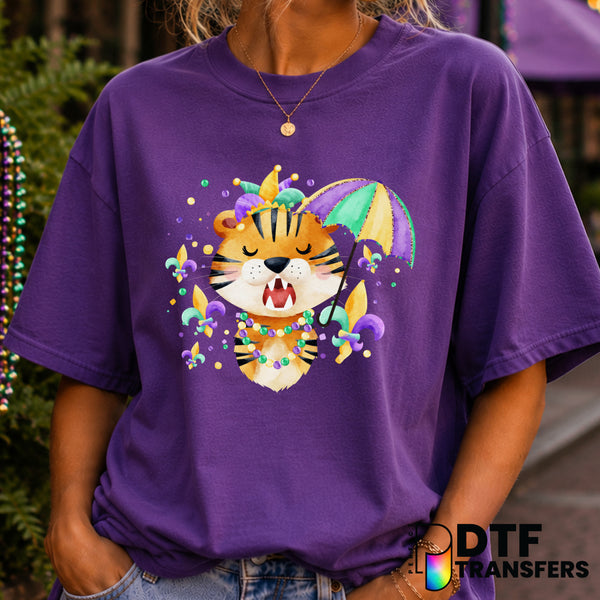 Watercolor Tiger Jester Hat – Mardi Gras DTF Transfer (view 2 of 2) – by Perfect DTF Transfers – Premade DTF Transfers – M...