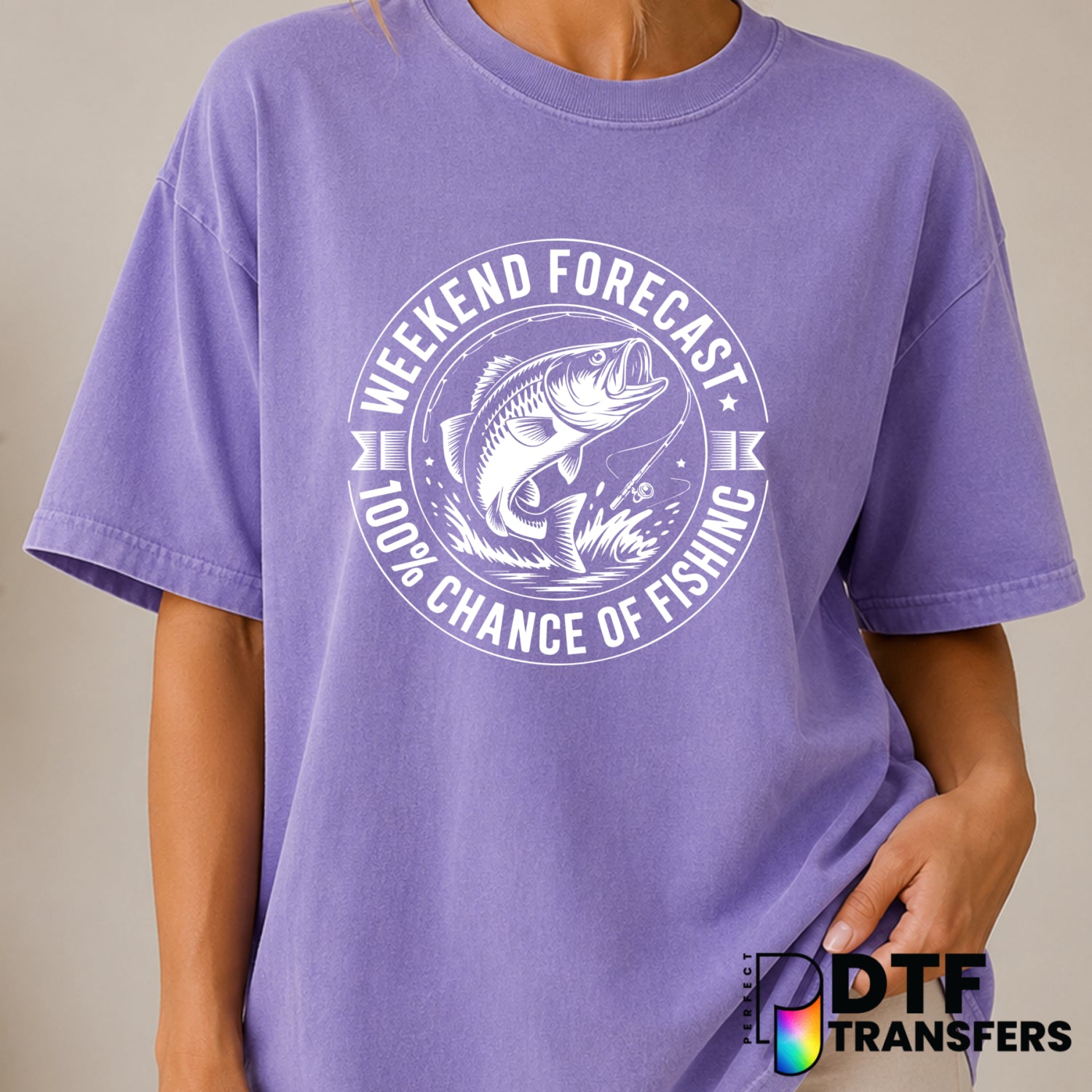 Weekend Forecast 100% Change of Fishing – Fishing DTF Transfer (view 2 of 2) – by Perfect DTF Transfers – Premade DTF Tran...