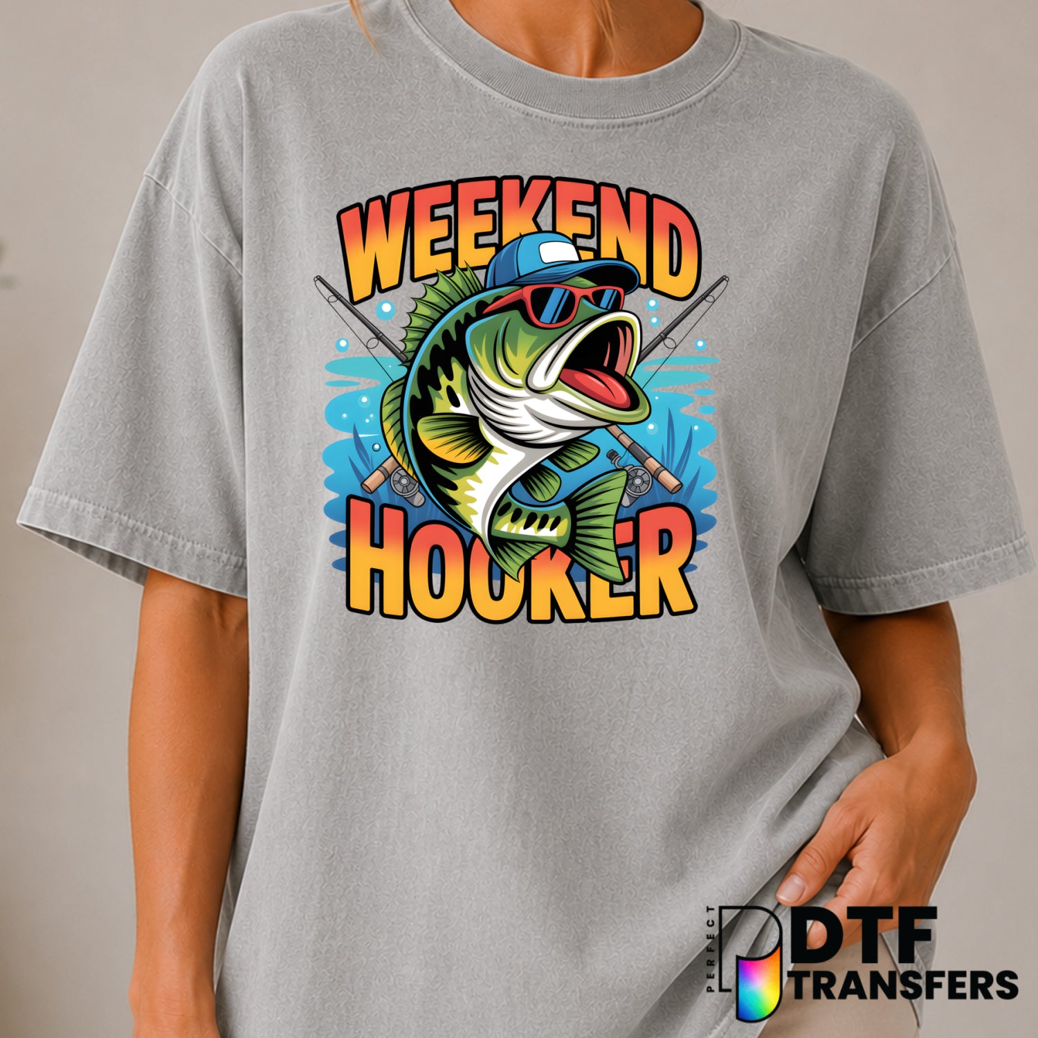 WEEKEND HOOKER BASS FISHING – DTF Transfer (view 1 of 2) – by Perfect DTF Transfers – Premade DTF Transfers – Fishing, Out...
