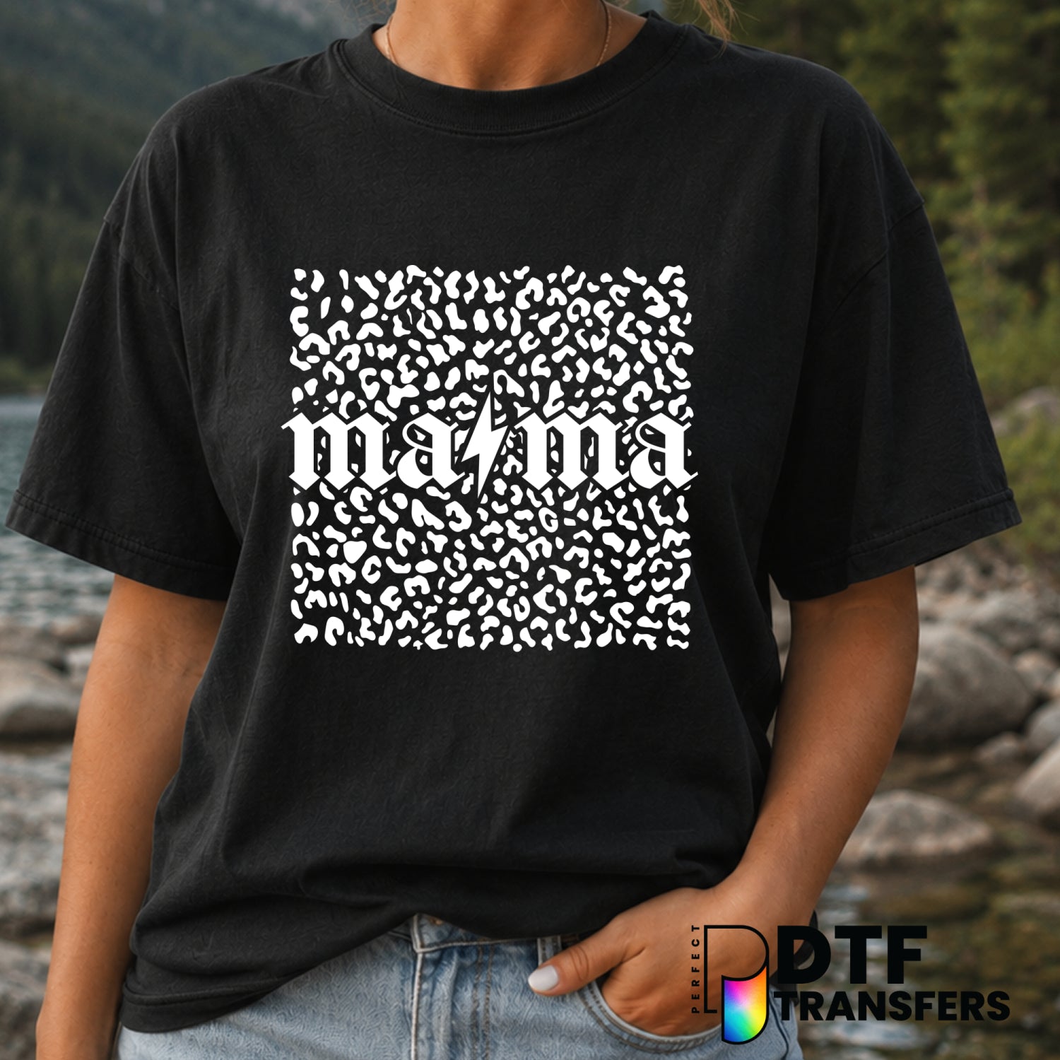 White Leopard Mama Lightning Bolt – Mother's Day DTF Transfer (view 1 of 2) – by Perfect DTF Transfers – Premade DTF Trans...