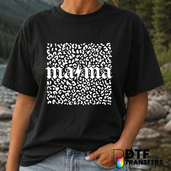 White Leopard Mama Lightning Bolt – Mother's Day DTF Transfer (view 1 of 2) – by Perfect DTF Transfers – Premade DTF Trans...