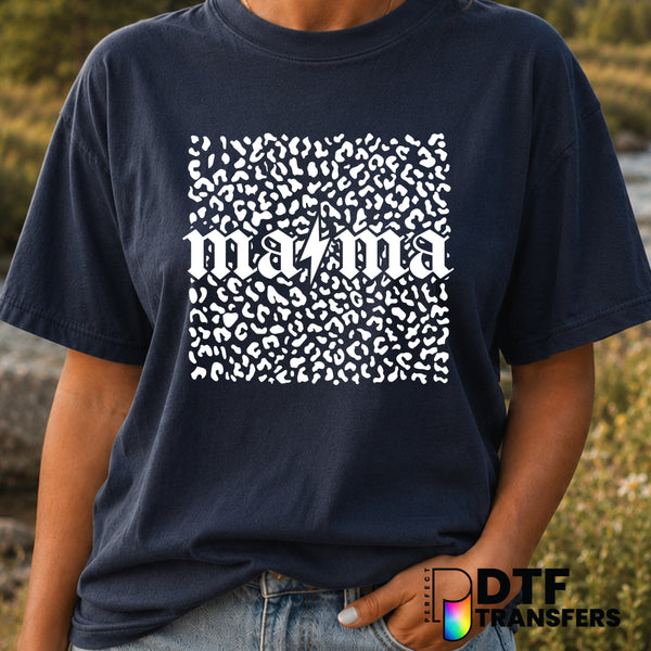 White Leopard Mama Lightning Bolt – Mother's Day DTF Transfer (view 2 of 2) – by Perfect DTF Transfers – Premade DTF Trans...