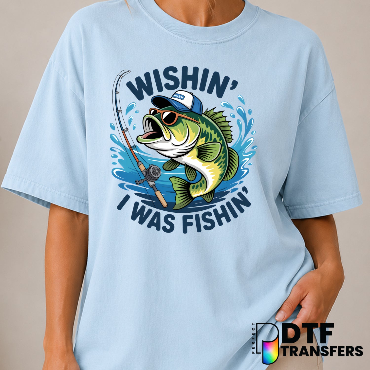 Wishin' I Was Fishin' Bass – Fishing DTF Transfer (view 1 of 2) – by Perfect DTF Transfers – Premade DTF Transfers – Fishi...
