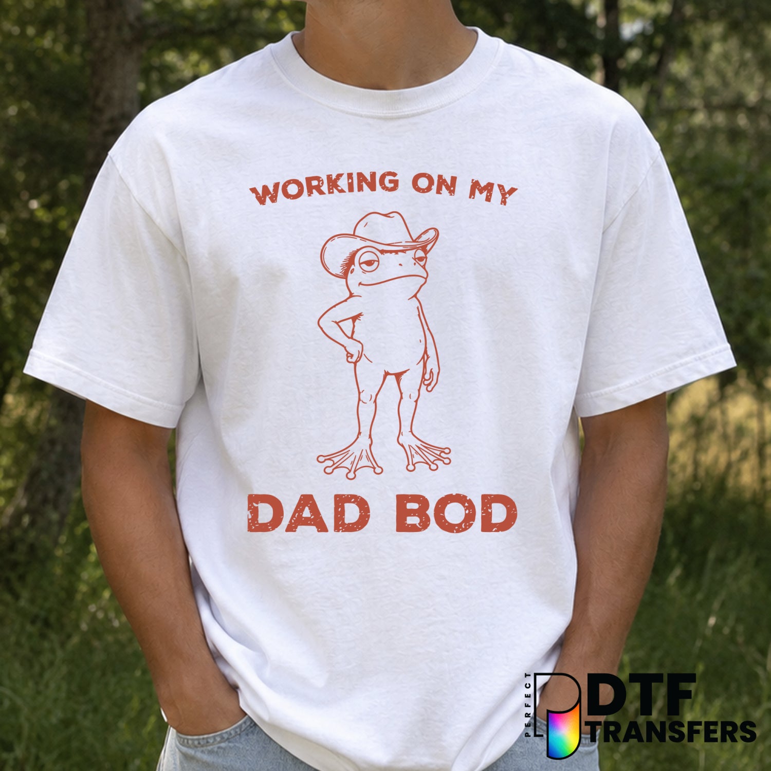 Working On My Dad Bod Funny Frog – Father's Day DTF Transfer (view 1 of 2) – by Perfect DTF Transfers – Premade DTF Transf...