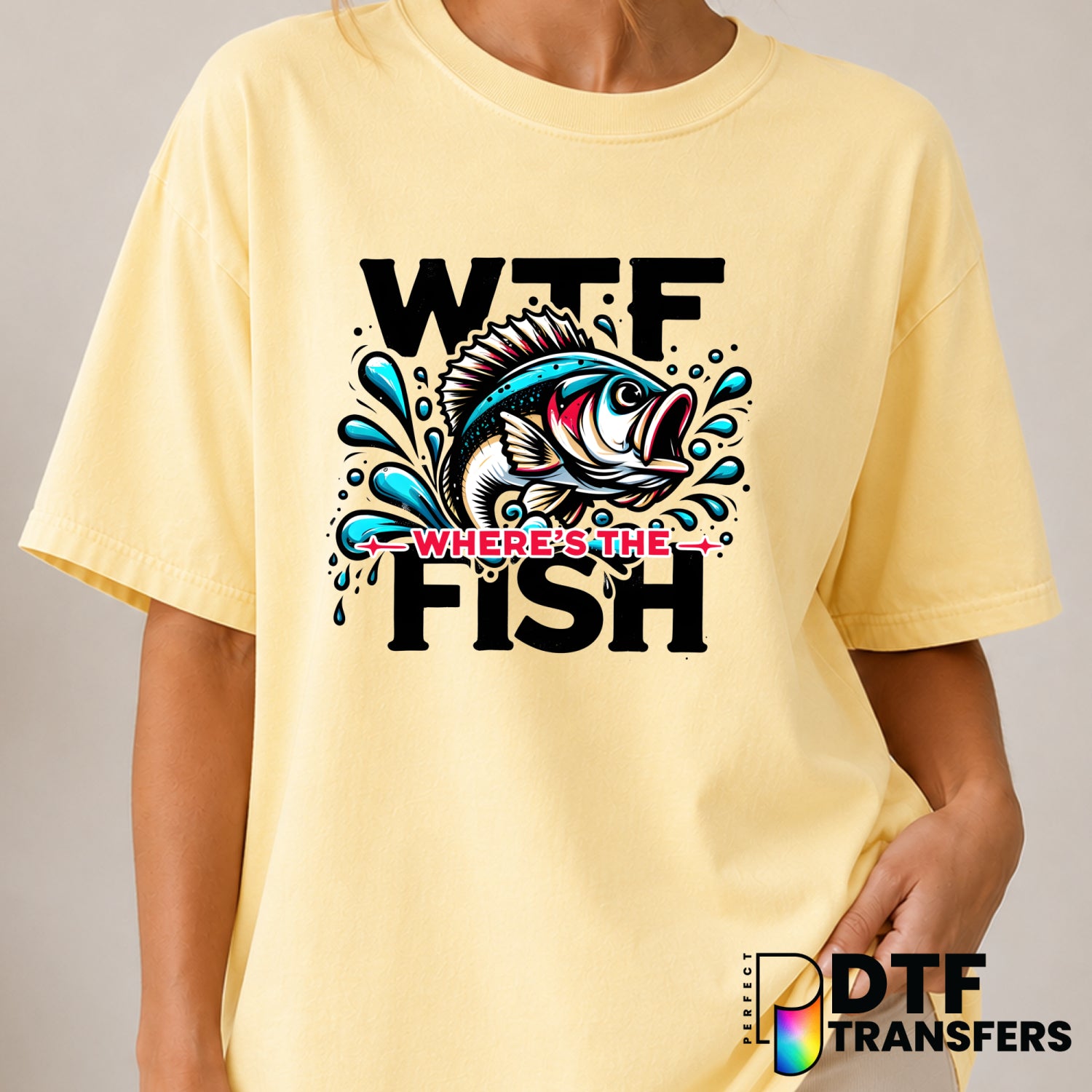 WTF Where's The Fish Funny – Fishing DTF Transfer (view 2 of 2) – by Perfect DTF Transfers – Premade DTF Transfers – Fishi...
